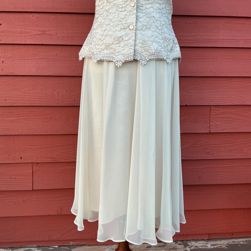 Cachet 2 Piece Dress Set Womens 12 Champagne Lace Chiffon Vintage 90s Romantic - Picture 7 of 14